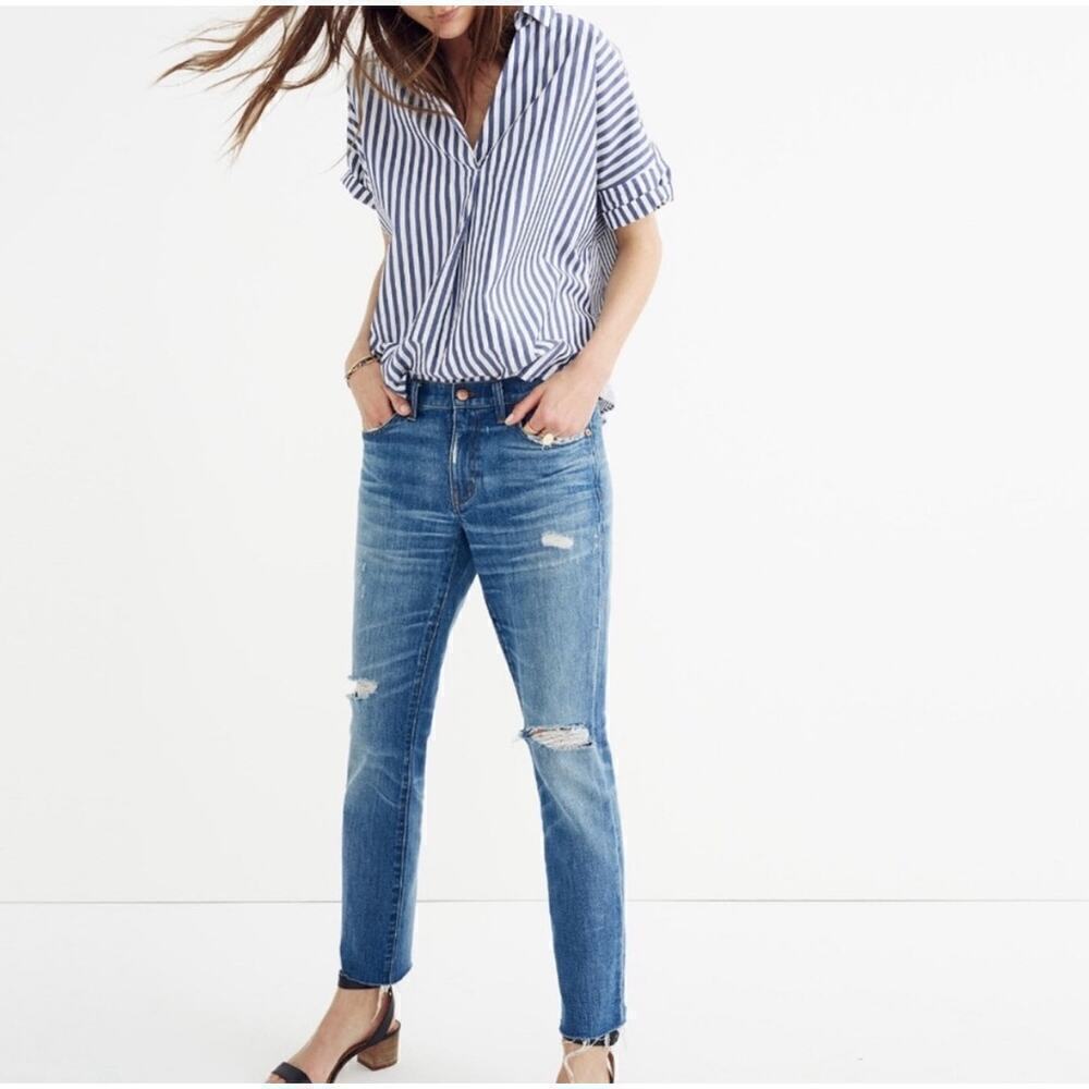 Madewell Women's The High Rise Slim Boyjean Cropped Stretch Denim Size 30 Blue